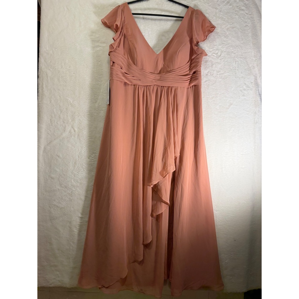 Azazie Omari Champagne Rose Chiffon Flutter Sleeve Maxi Dress A260592882 Size 26
